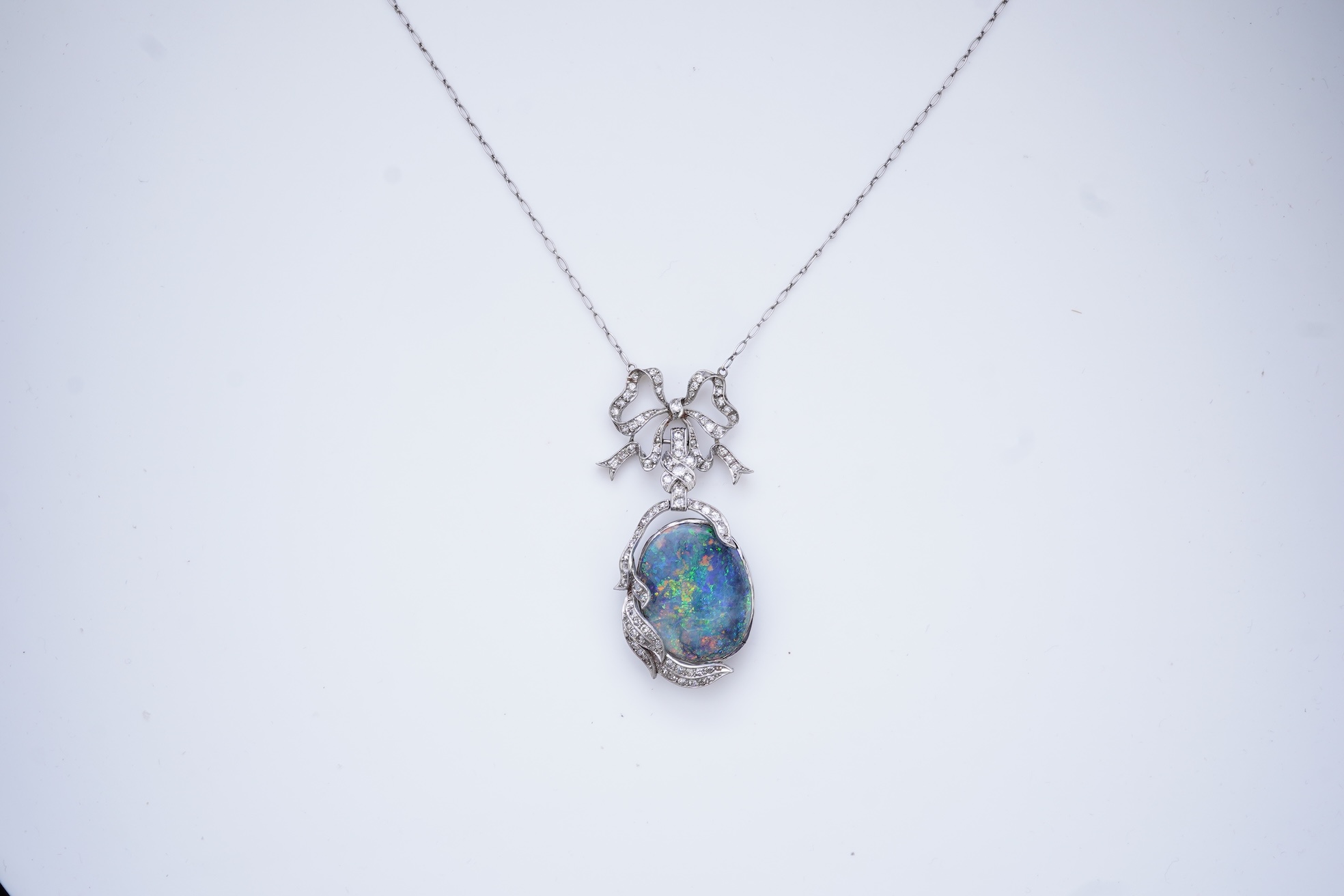 An impressive Belle Epoque black opal and diamond pendant, early 20th century